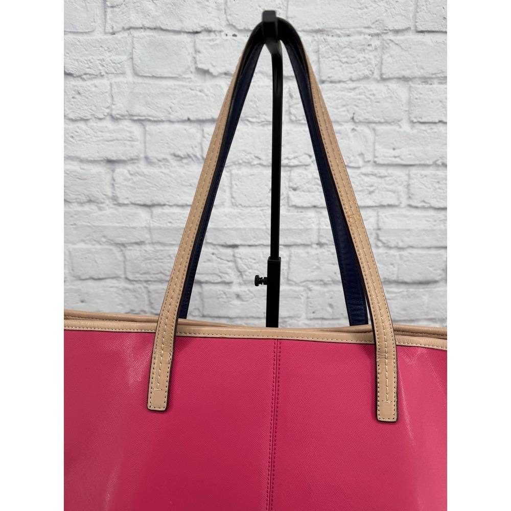 Coach Park Metro Pomegranate Pink Saffiano Leather Tote Bag Purse Logo Charm - Picture 9 of 16